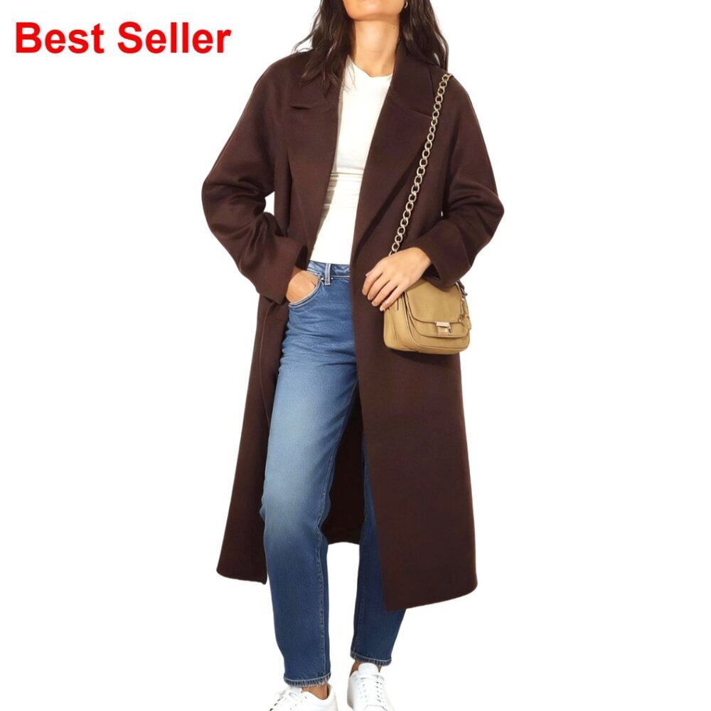 Double Breasted Wool Blend Coat Notch Lapel Peacoat Winter Overcoat